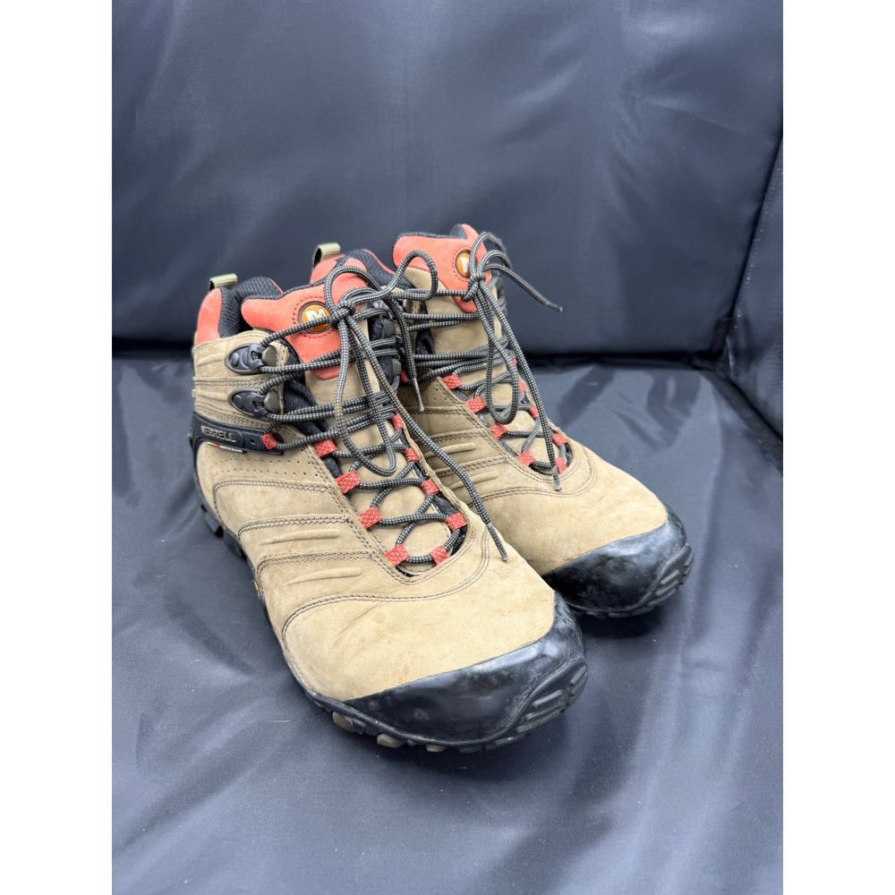 Merrell Chameleon II Waterproof Mid Brown Red Vibram Hiking Boots Mens 11